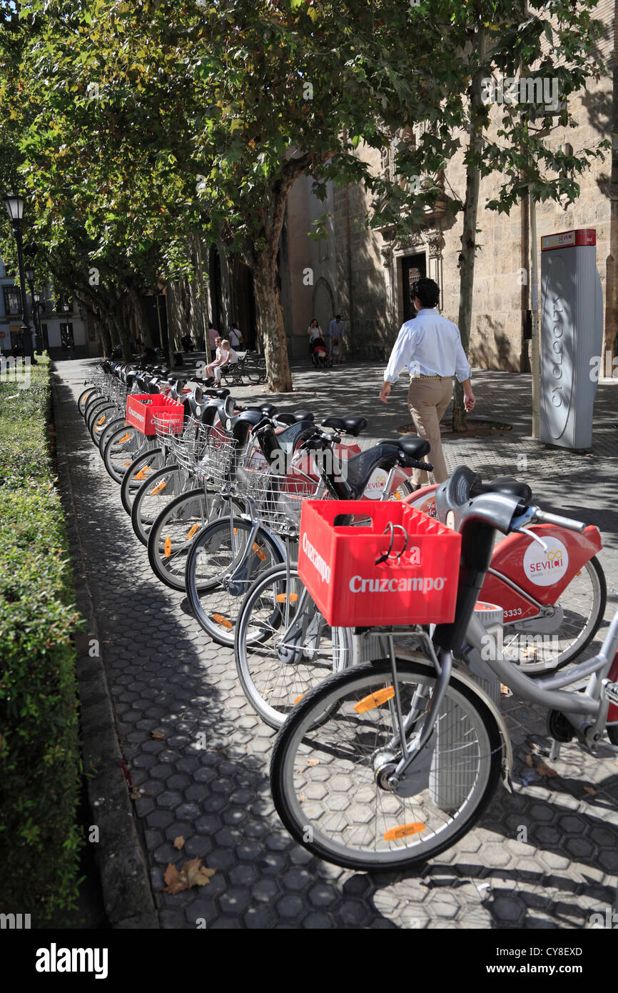 Schema Sevici a Siviglia Spagna. A breve termine il noleggio della bicicletta azionati da una smart card sistema simile a "Boris Bikes' di Londra Foto Stock