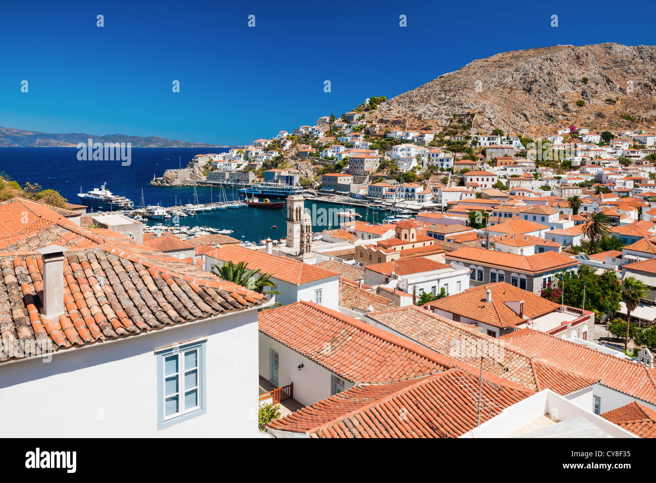 Panoramica dell'isola di Hydra, Grecia Foto Stock