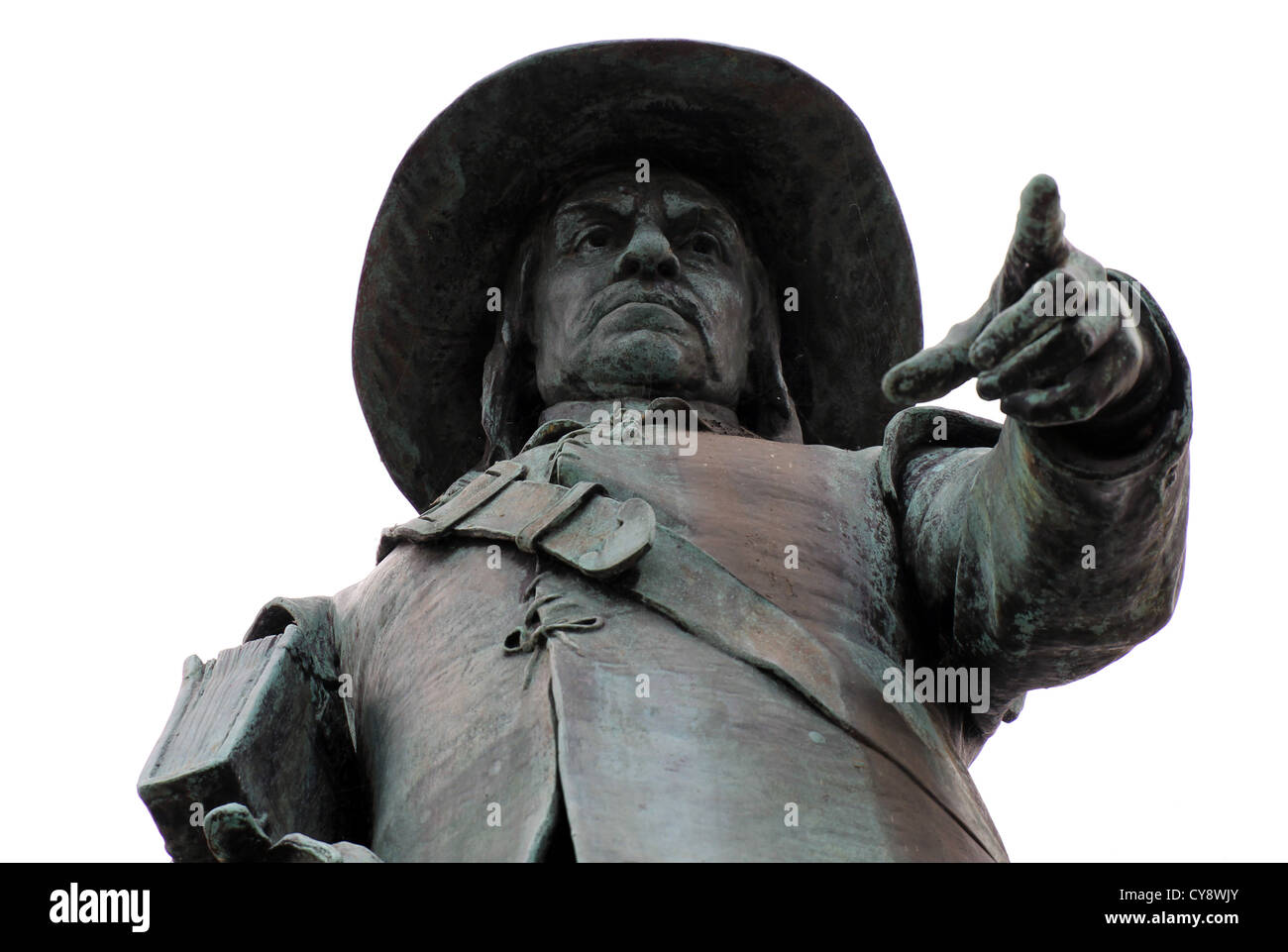 Statua di Oliver Cromwell signore Protector nella piazza del Mercato di St Ives Cambridgeshire England Regno Unito Foto Stock