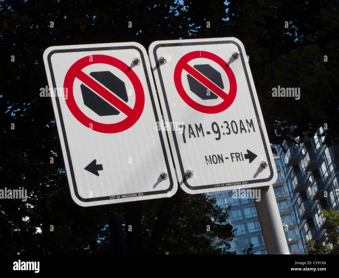 I segnali stradali a Vancouver in Canada Foto Stock