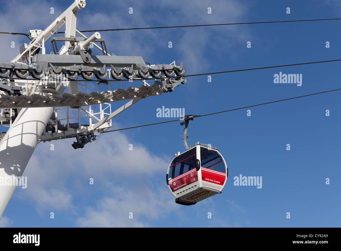 Emirates Air Line funivia come si avvicina a nord stazione di Greenwich Foto Stock