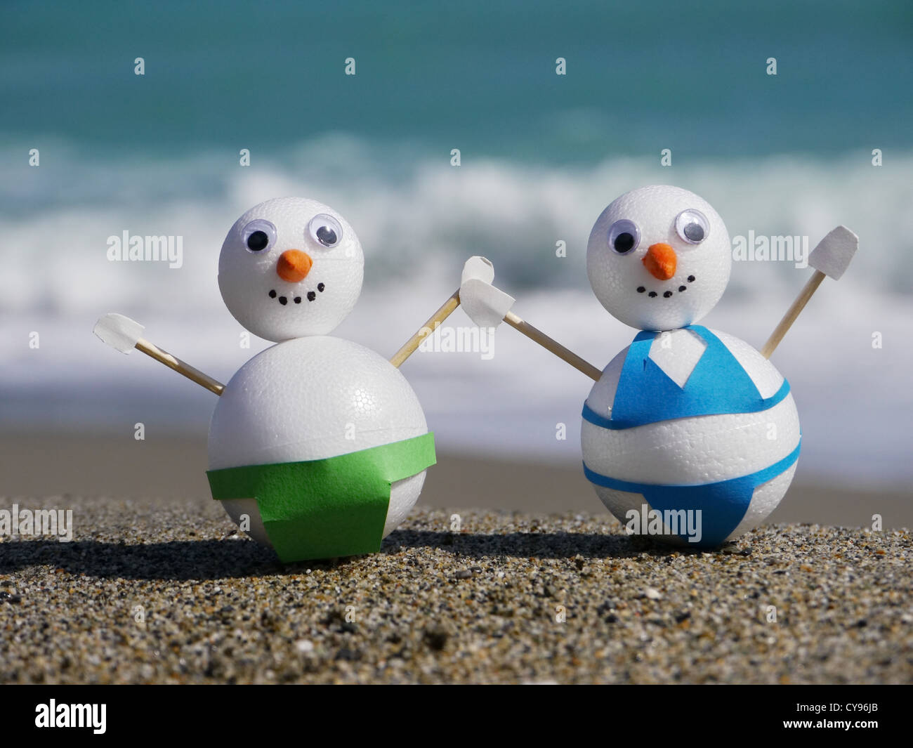 Pupazzo di neve spiaggia vacanza vacanze da freddo inverno Foto Stock