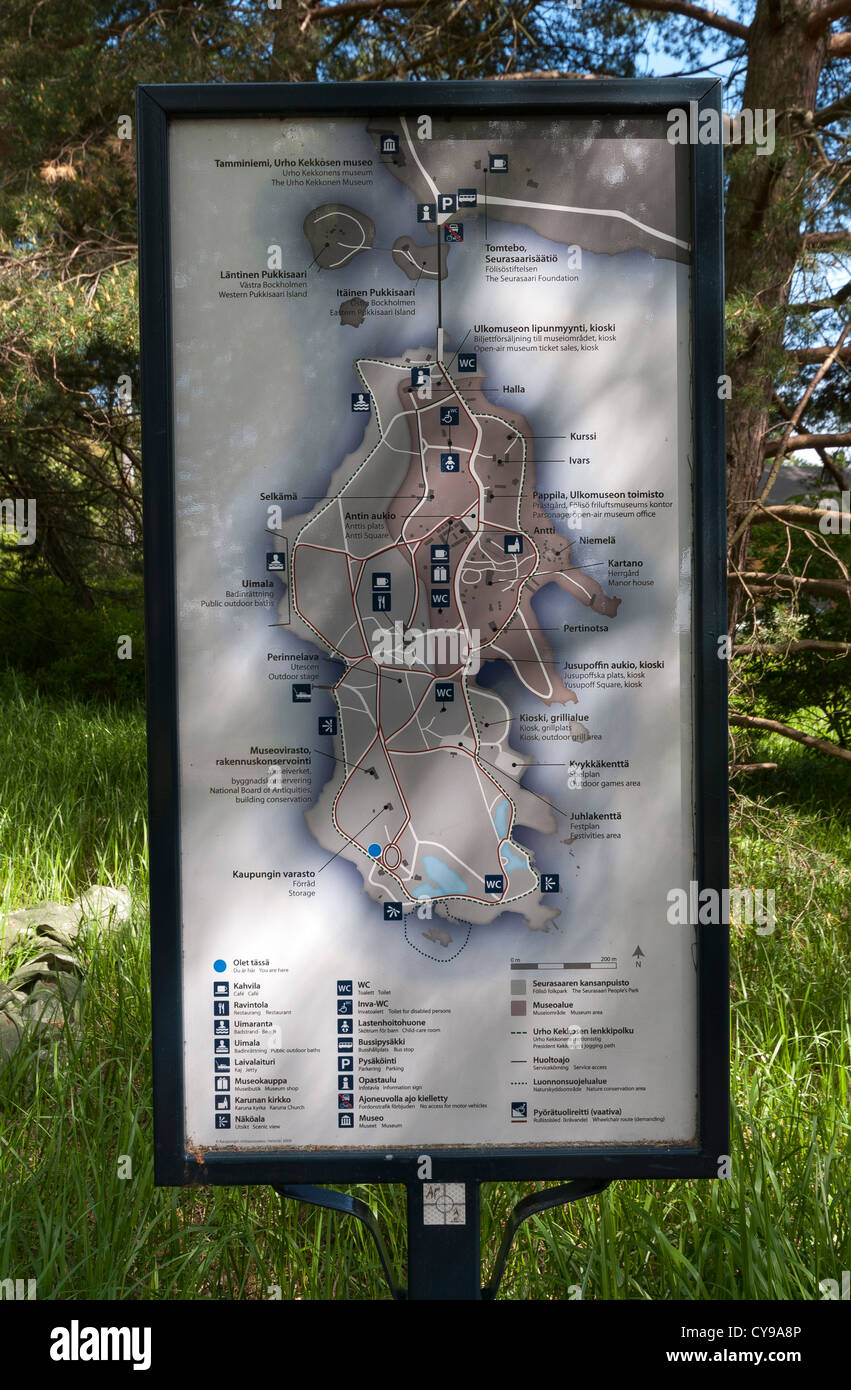 Mappa dell'Isola dei Musei di Seurasaari a Helsinki in Finlandia Foto Stock