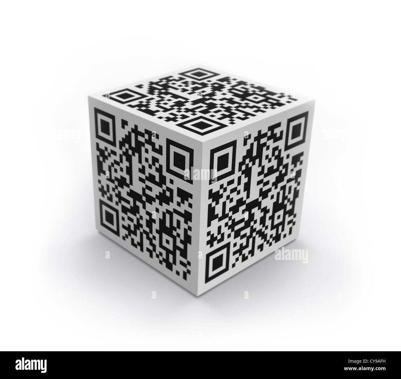 Cubo 3D con il codice QR Concetto di immagine. Isolato su bianco. Foto Stock