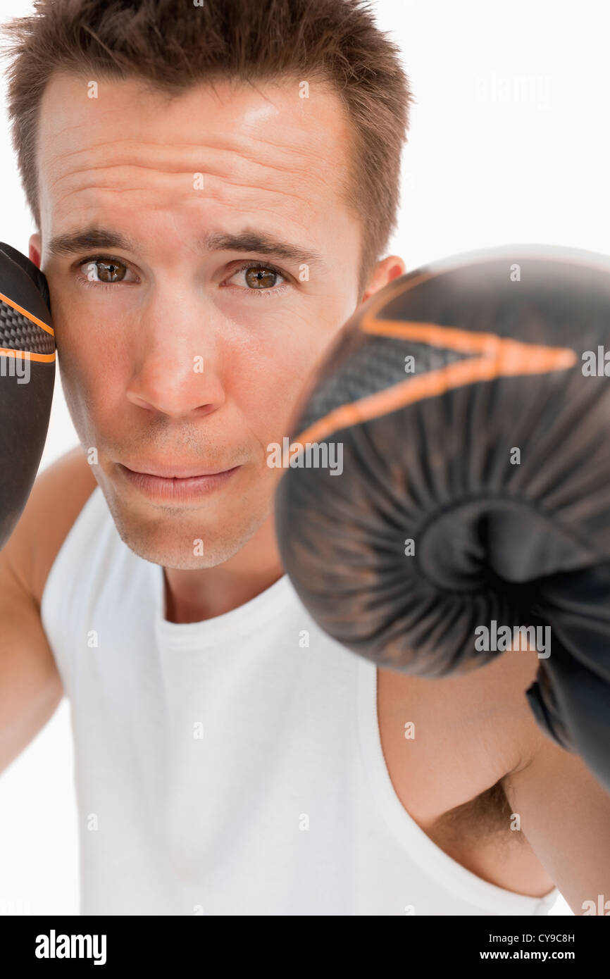 Close up dei boxer in posizione difensiva Foto Stock