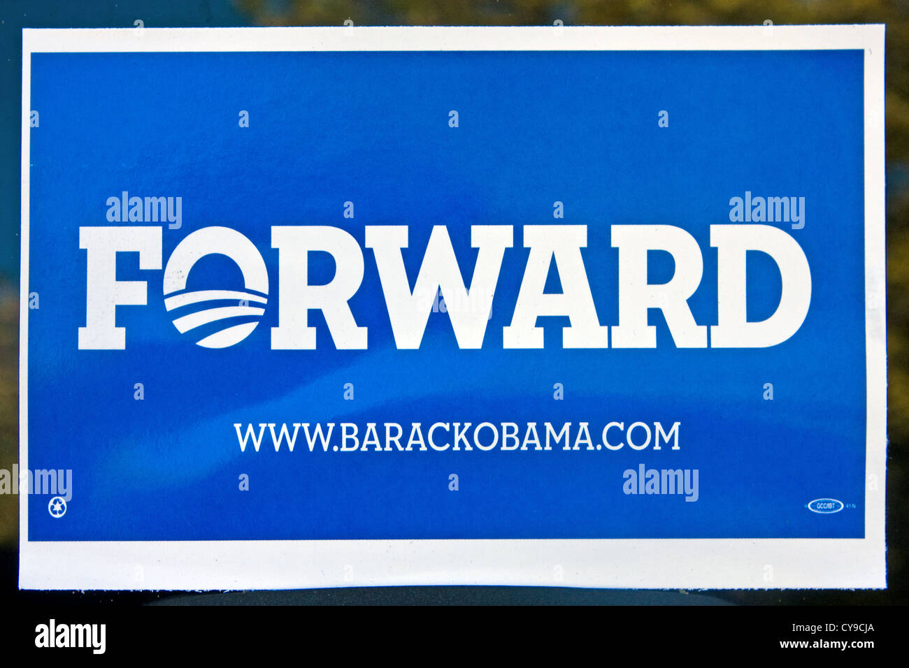 2012 Barack Hussein Obama 'Avanti' campagna politica di segno. Foto Stock