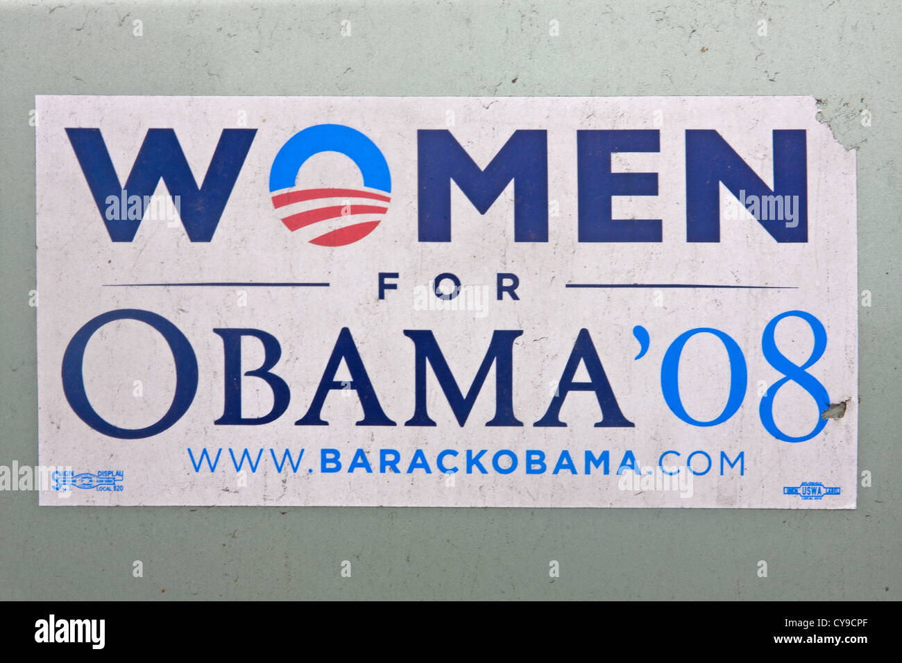 2008 Barack Hussein Obama "donna per Obama '08' campagna politica adesivo su un auto dei paraurti posteriore. Foto Stock