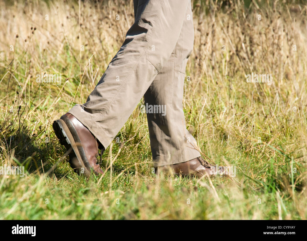Persona a piedi in scarpe da trekking. Foto Stock