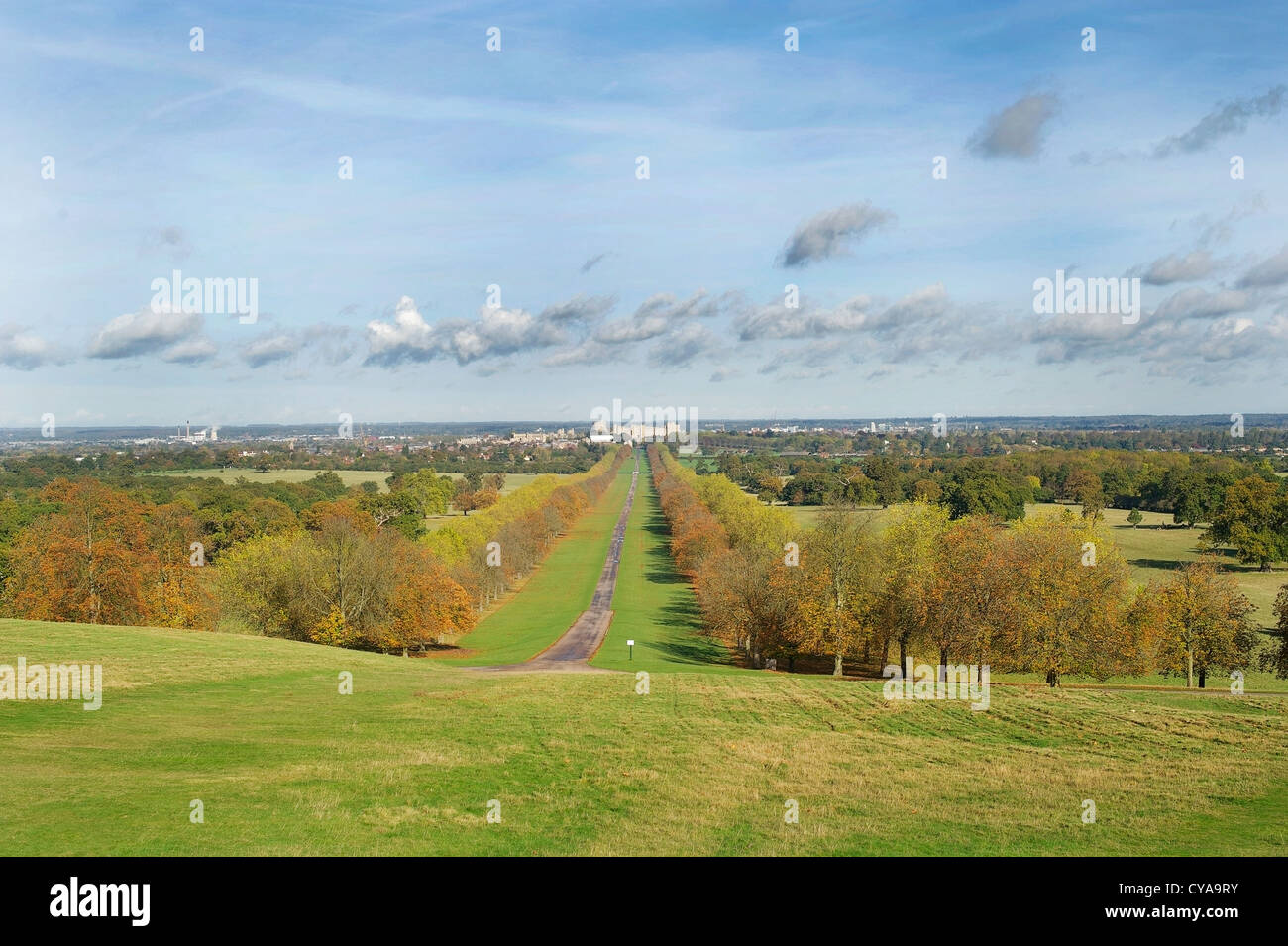 Vista del Castello di Windsor dal cavallo di rame Foto Stock