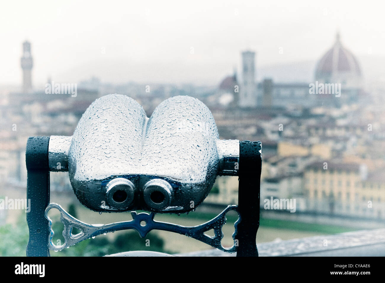 Vista della skyline di Firenze con la visualizzazione pubblica binocolo Foto Stock