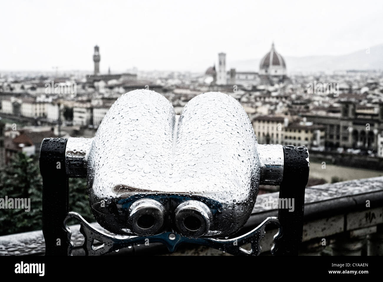 Vista della skyline di Firenze con la visualizzazione pubblica binocolo Foto Stock