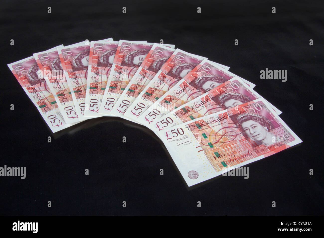 Sterlina inglese di banconote. Denaro £50 libbre contanti ventola 129809 Money Foto Stock