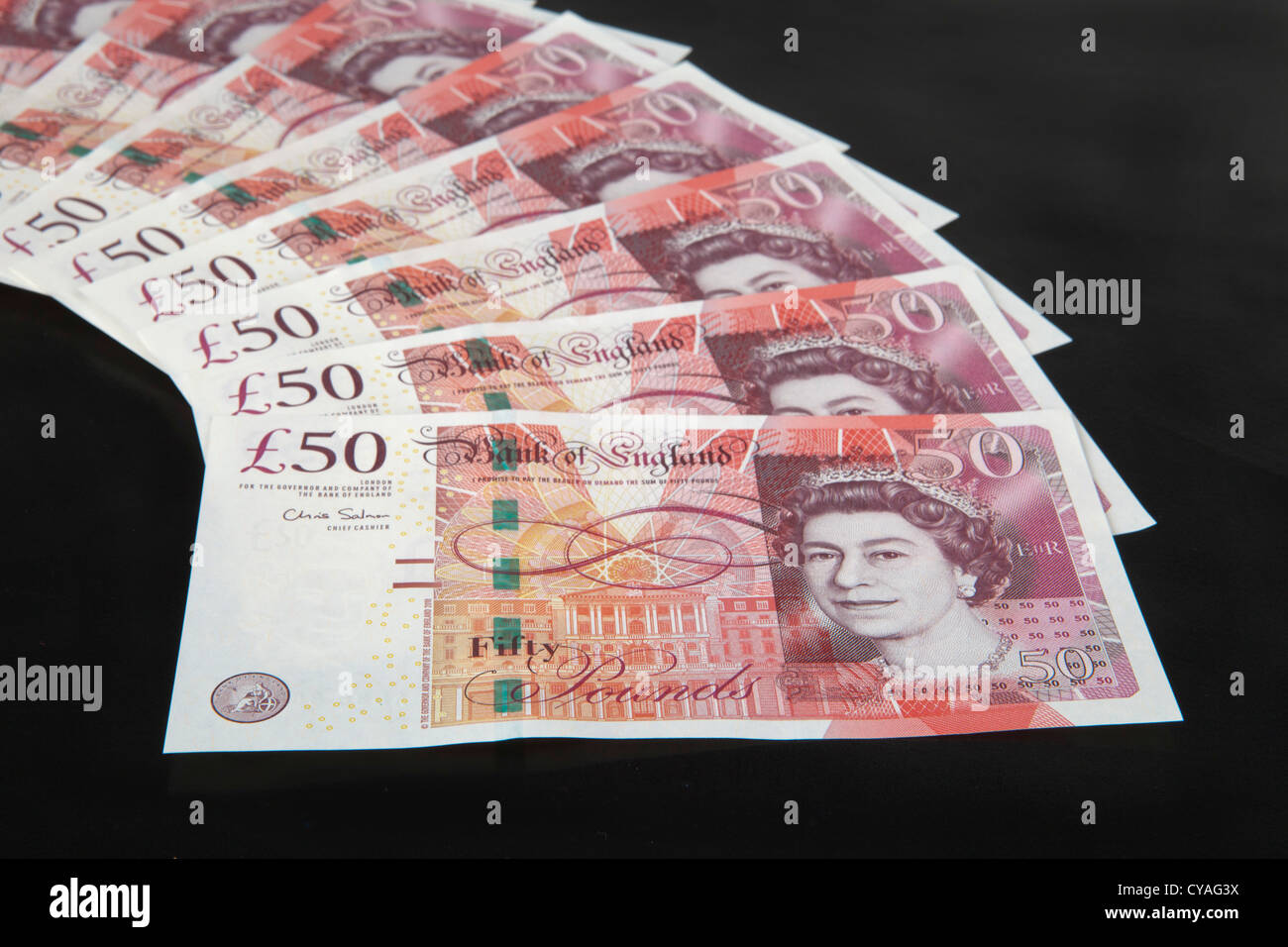 Sterlina inglese di banconote. Denaro £50 libbre contanti 129815 Money Foto Stock