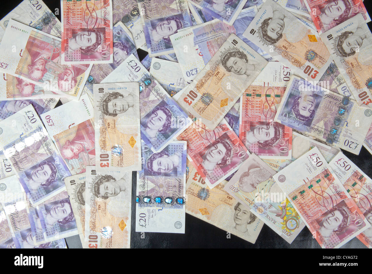 Sterlina inglese di banconote. Denaro £10, £20, £50 libbre 129825 Money Foto Stock