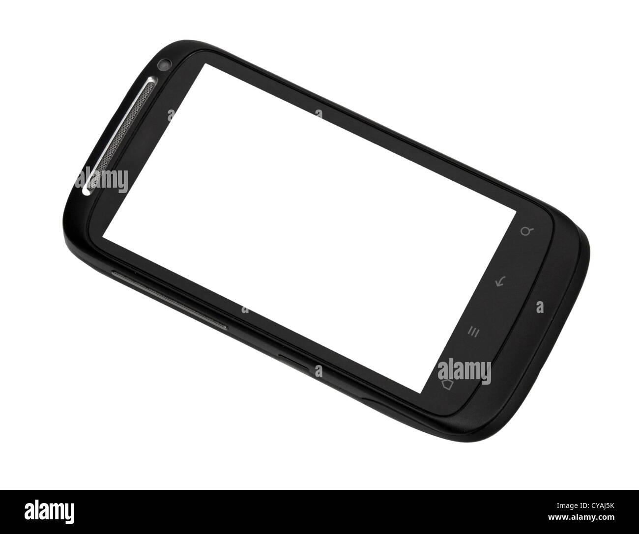 Immagine ravvicinata di smart phone isolati su sfondo bianco Foto Stock