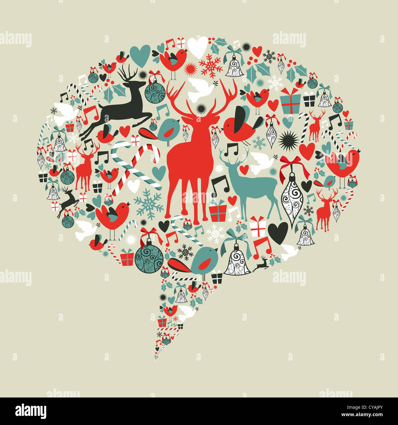 Natale icone impostato in social media network discorso bolla. Illustrazione Vettoriale stratificata per una facile manipolazione e colorazione personalizzata. Foto Stock