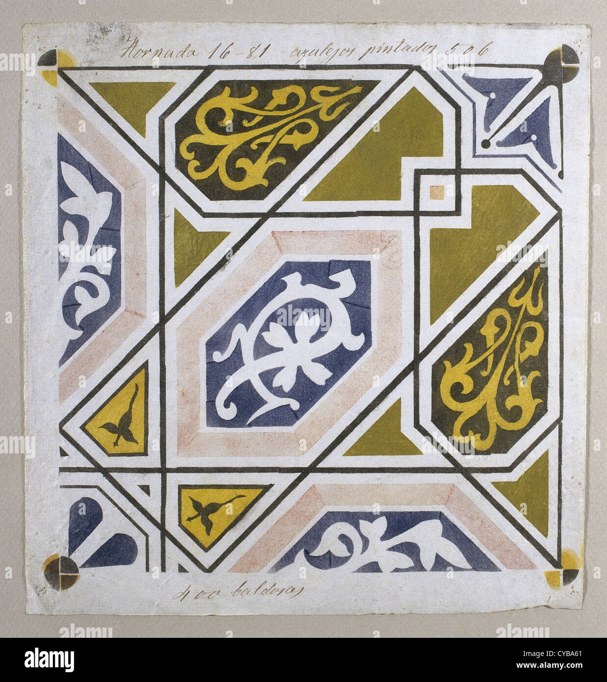 Modernismo Catalano. Desing originali della piastrella per la decorazione del Palazzo Guell. Artista Antoni Gaudi (1852-1926). Foto Stock