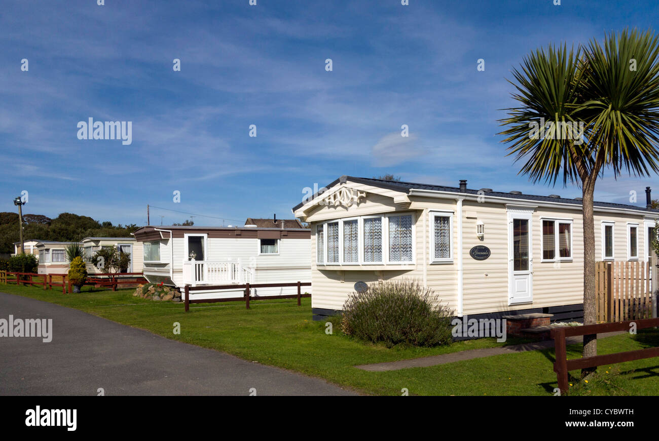 Case mobili su una static caravan park Foto Stock