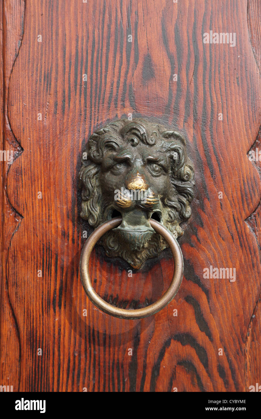 Bella Italia serie. Venezia - La perla dell'Italia. Maniglia della porta nella forma di un leone. Venezia, Italia. Foto Stock