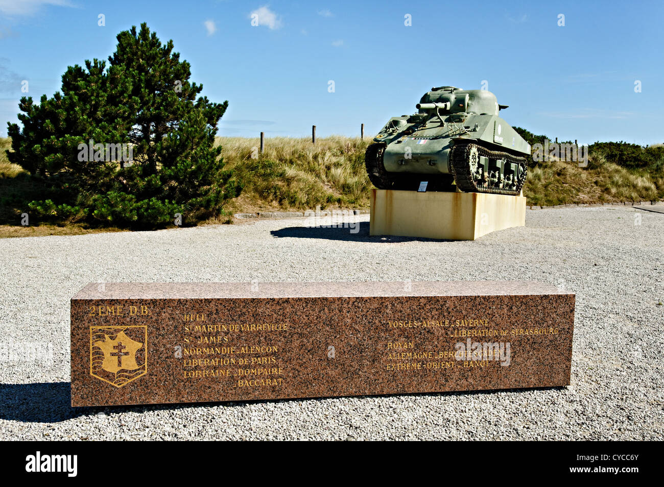 Memorial il francese della Seconda Divisione Corazzate a Utah beach, Normandia, Francia. Foto Stock