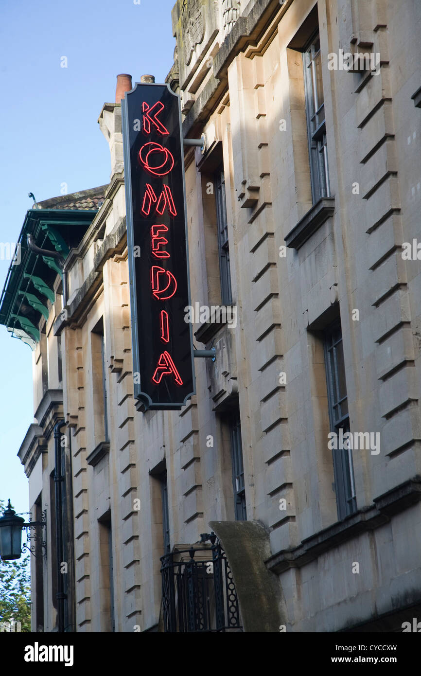 Segno Komedia Westgate Street, Bath, Somerset, Inghilterra Foto Stock