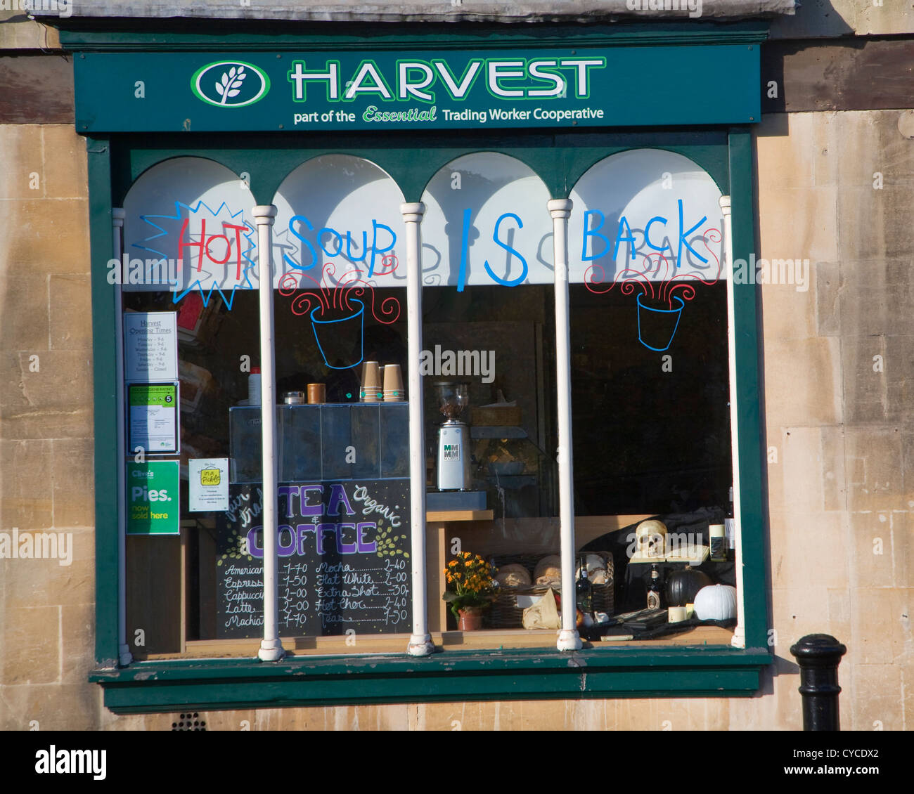 Harvest shop Walcot Street, Bath, Somerset, Inghilterra Foto Stock