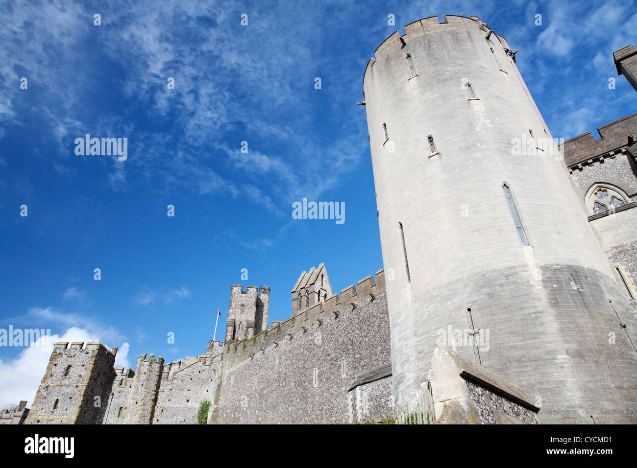 Wide-Angled vista del Castello di Arundel Foto Stock