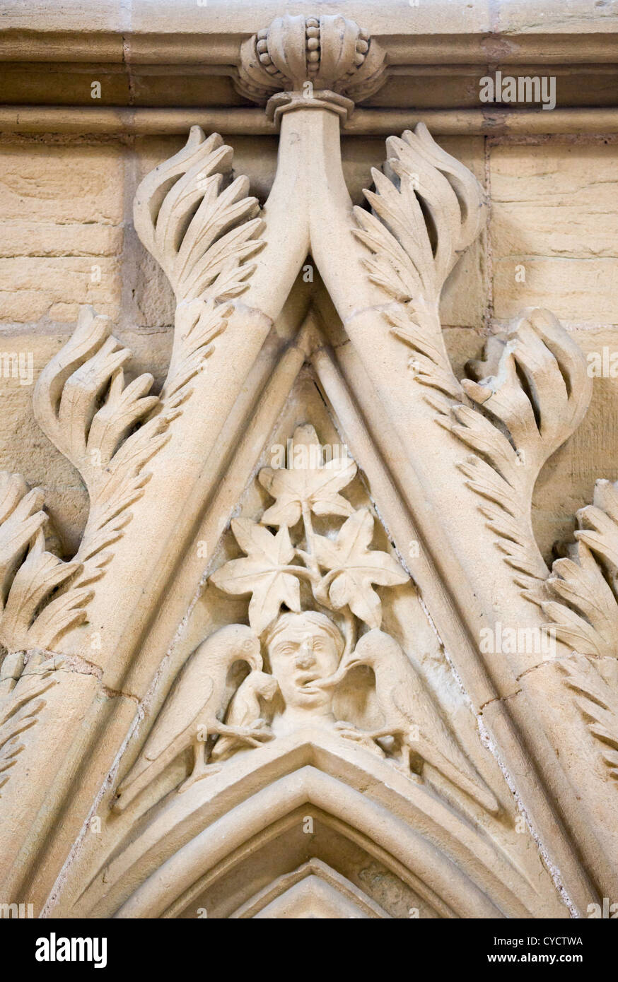 Uomo verde con i corvi a Southwell Minster nel Nottinghamshire chapter house. Foto Stock