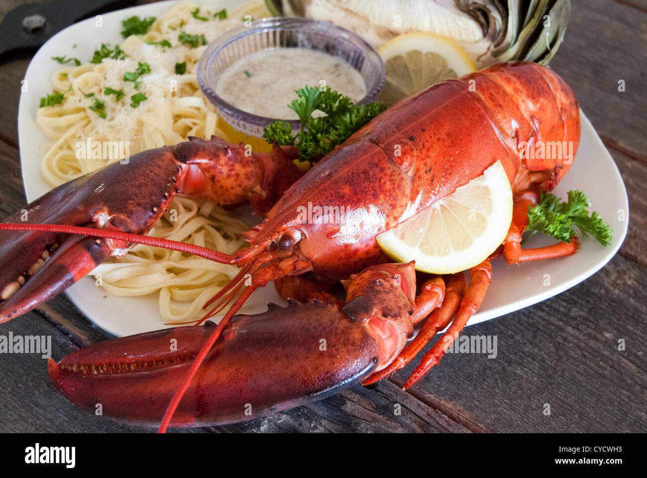 Una cotta Maine cena a base di aragosta. Foto Stock