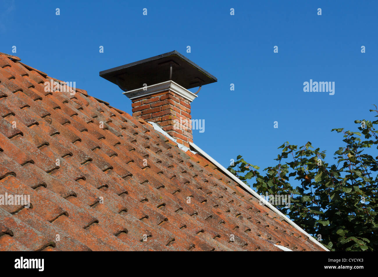 Il tetto e il camino su una vecchia casa olandese Foto Stock