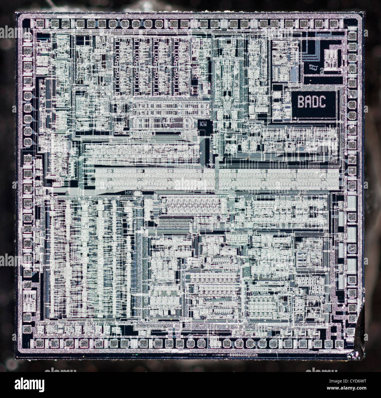 Chip di silicio di circuito integrato, da un disco rigido VLSI DIE intorno 1995 vintage Foto Stock
