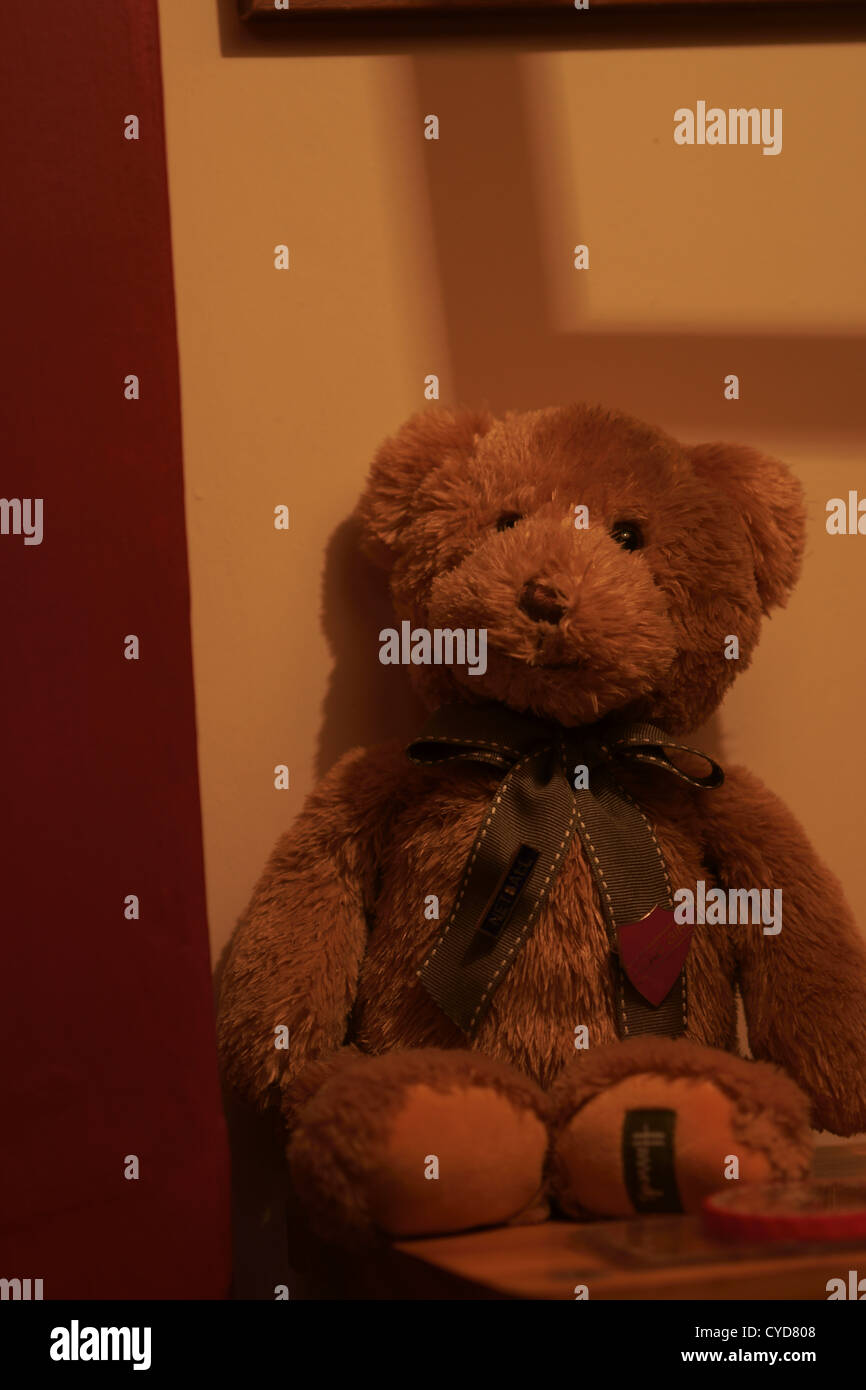 Brown stereotipati di Teddy Bear, in una posizione eccellente con uno scaffale e ombre perfette per orso di Natale Foto Stock