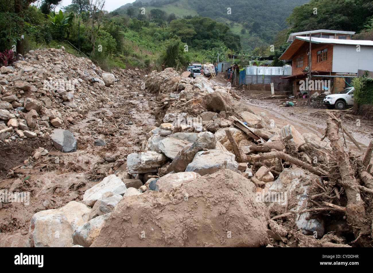 Frane, smottamenti e inondazioni Escazu Costa Rica Foto Stock