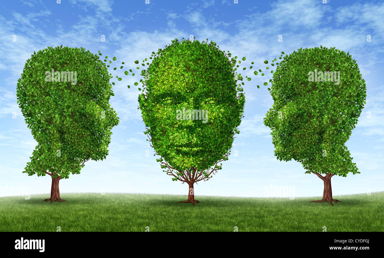 Leadership e Apprendimento concetto in un business come simbolo per la formazione e la crescita e la rete di istruzione con tre alberi in forma Foto Stock