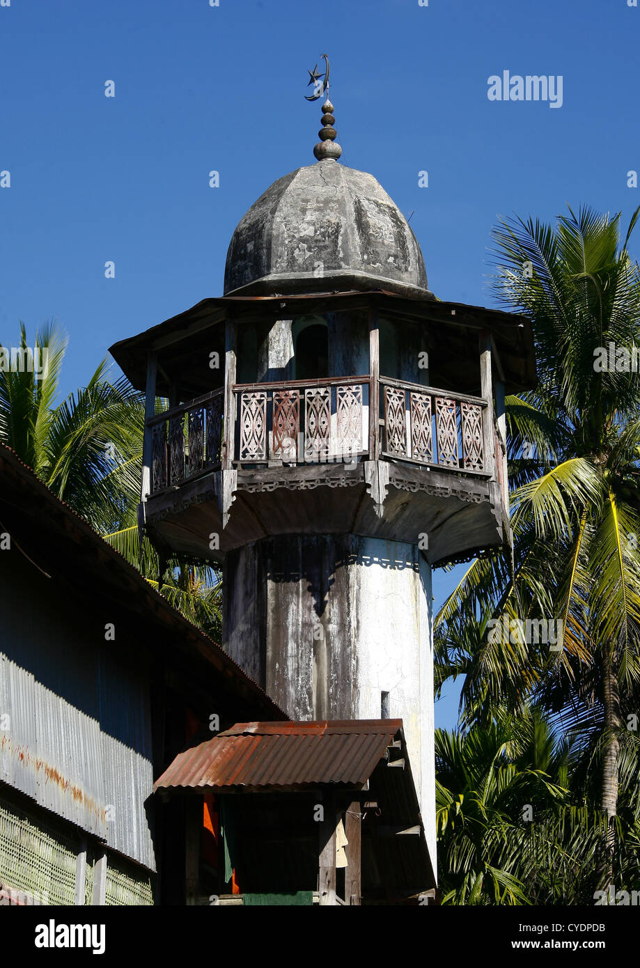 Minareto Ngapali moschea, Myanmar Foto Stock