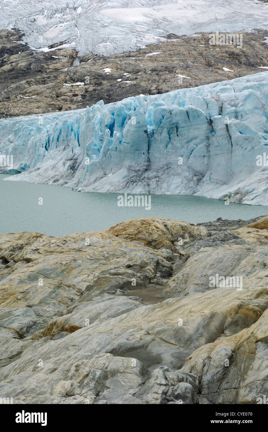 Austdalsbreen ghiacciaio, Styggevatnet lago, Jostedalsbreen icecap, Sogn og Fjordane, Norvegia Foto Stock