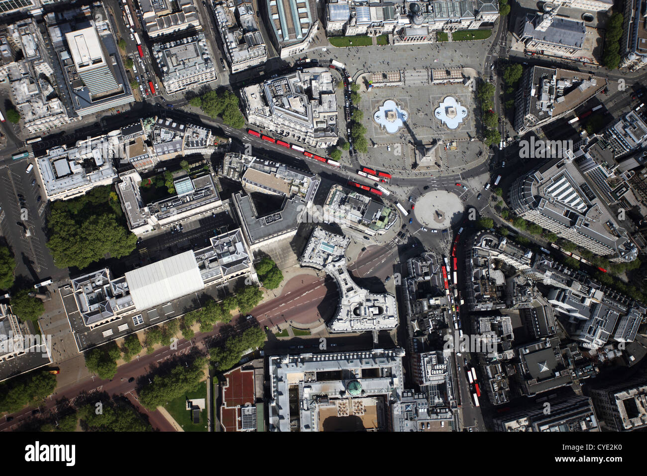 Vista aerea di Trafalgar Square e il centro di Londra Foto Stock