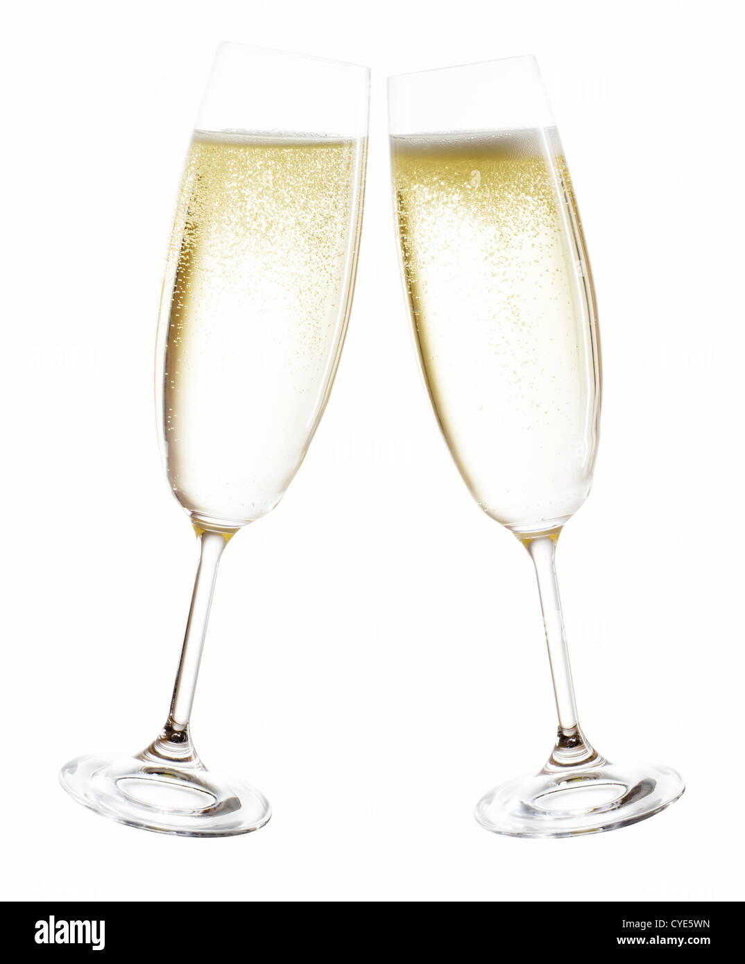 Bicchieri di champagne isolato prima di sfondo bianco Foto Stock