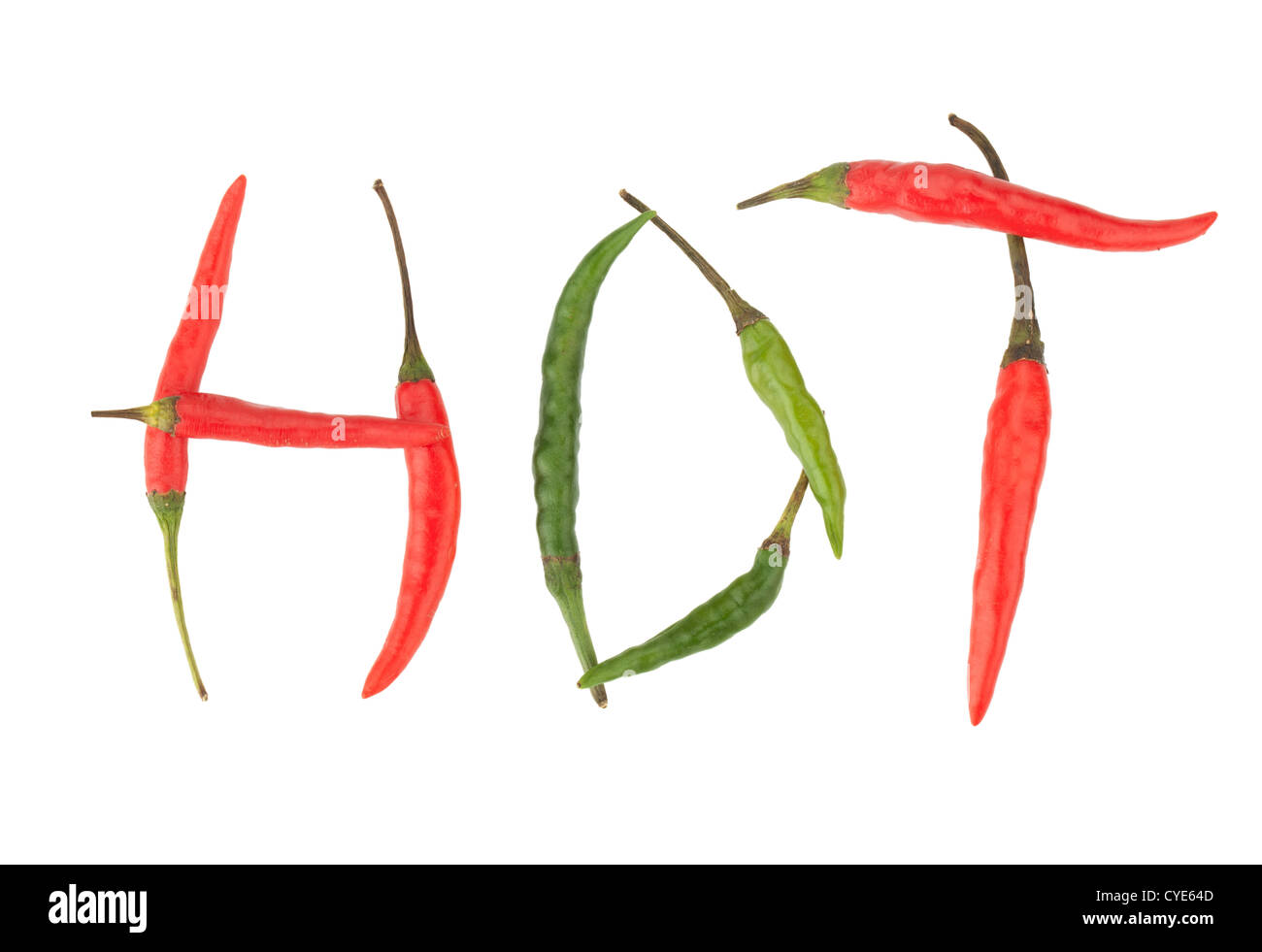 Parola di caldo dal peperoncino. Isolato su sfondo bianco Foto Stock