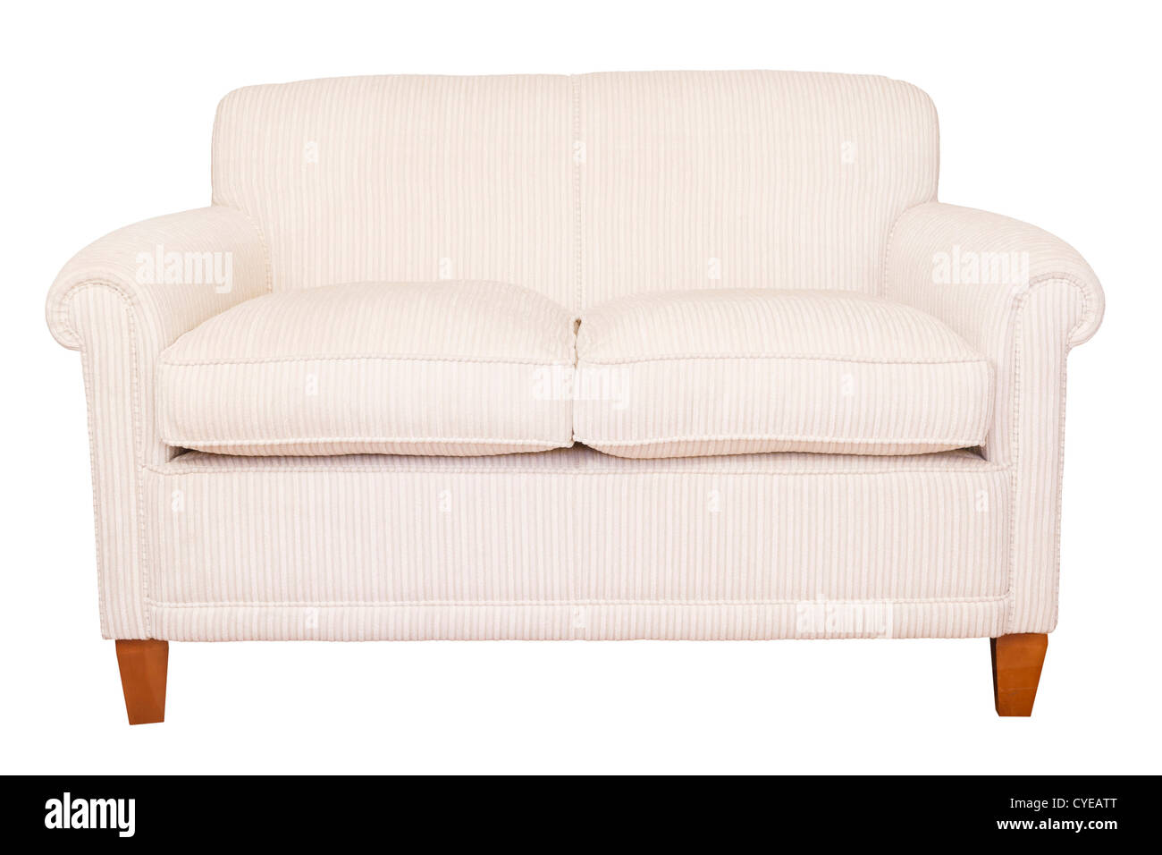 Moderna crema neutra divano isolata contro uno sfondo bianco con tracciato di ritaglio Foto Stock