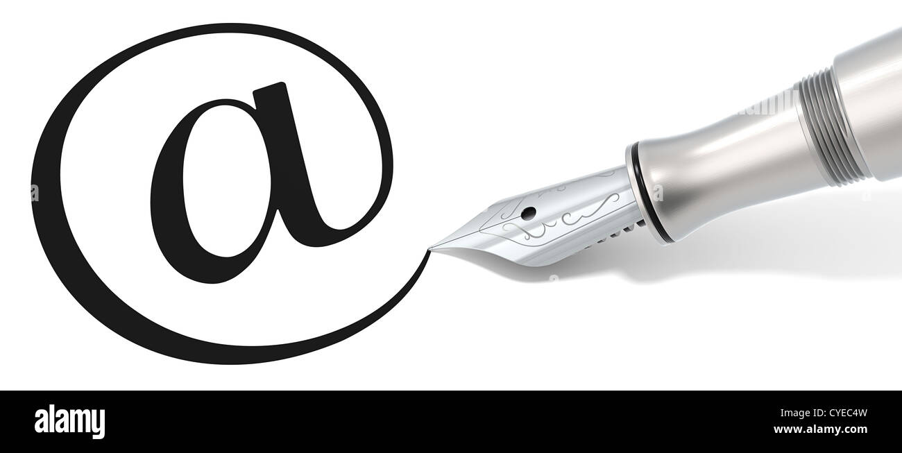 Contattaci. A simbolo e penna stilografica. Nero e acciaio spazzolato. Foto Stock