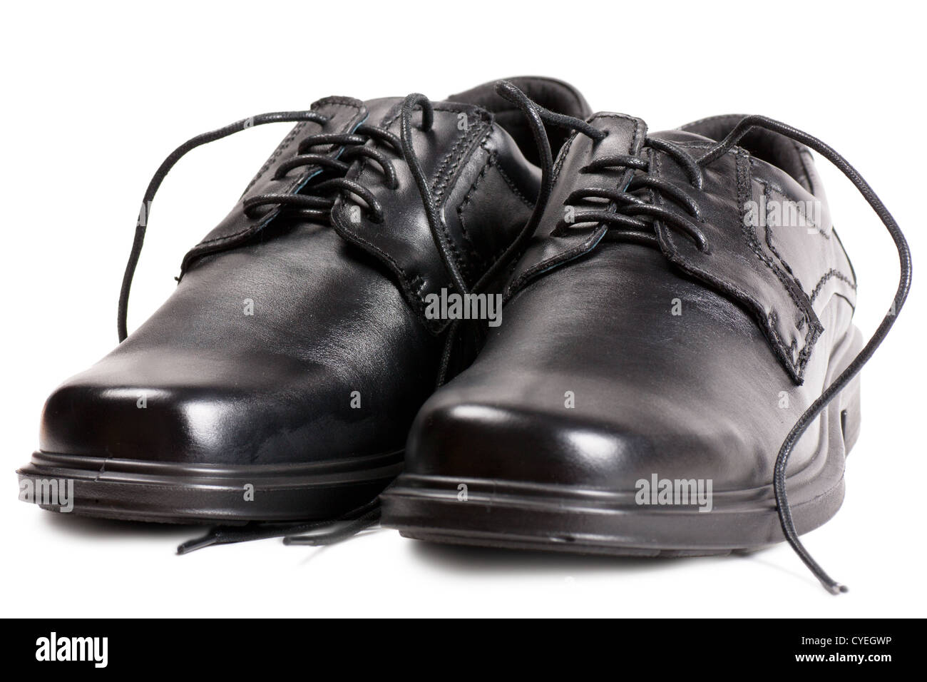Un paio di scarpe nere con lacci nera Foto Stock