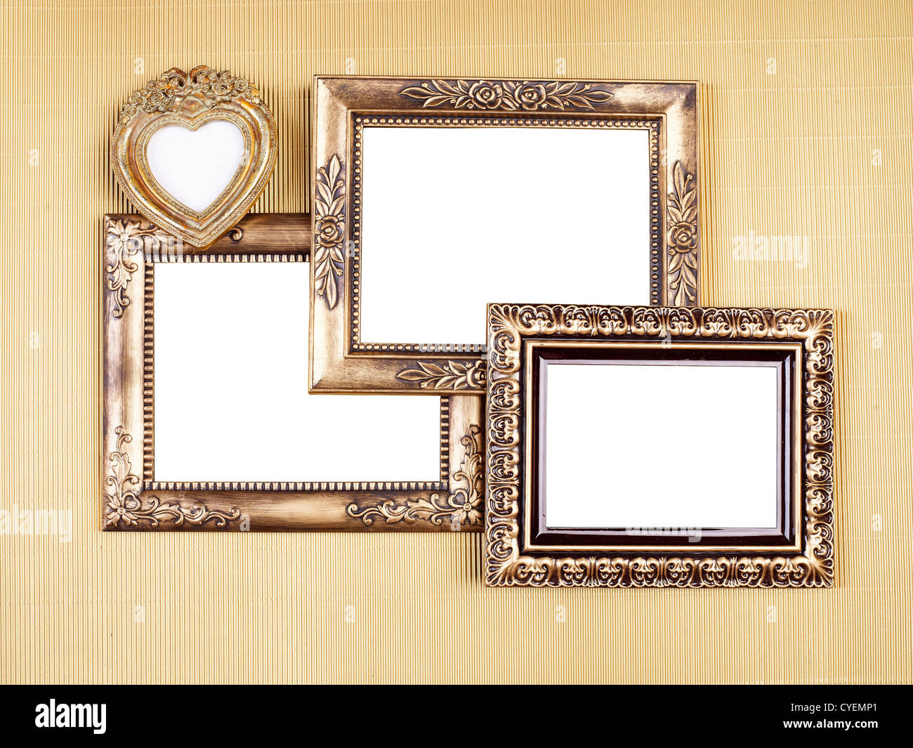 Ricordi in vecchie cornici su oro Patern, elemento di design Foto Stock