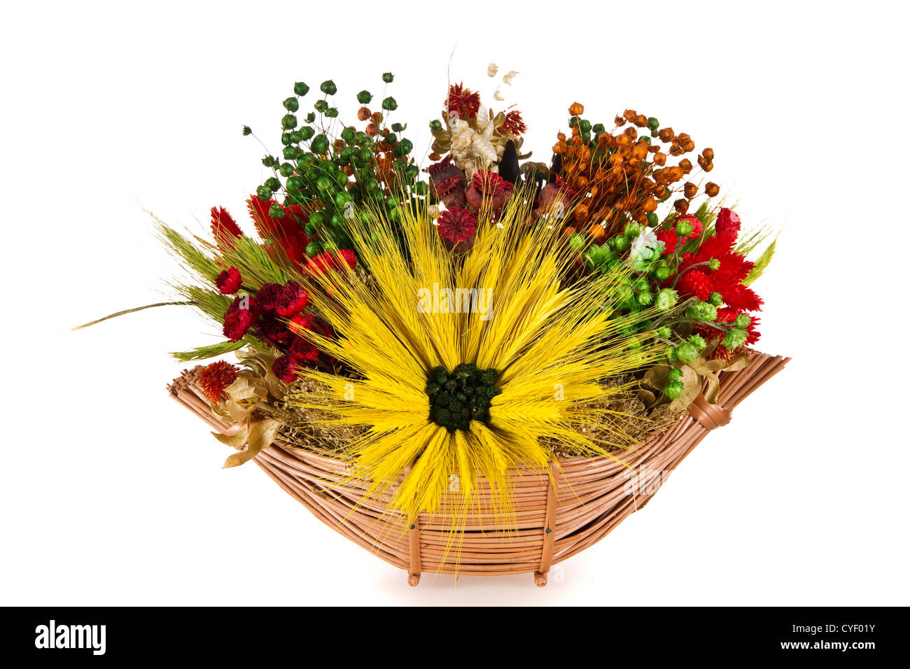 Composizione di fiori secchi e grano - isolato Foto Stock