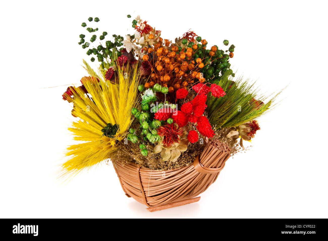 Composizione di fiori secchi e grano - isolato Foto Stock
