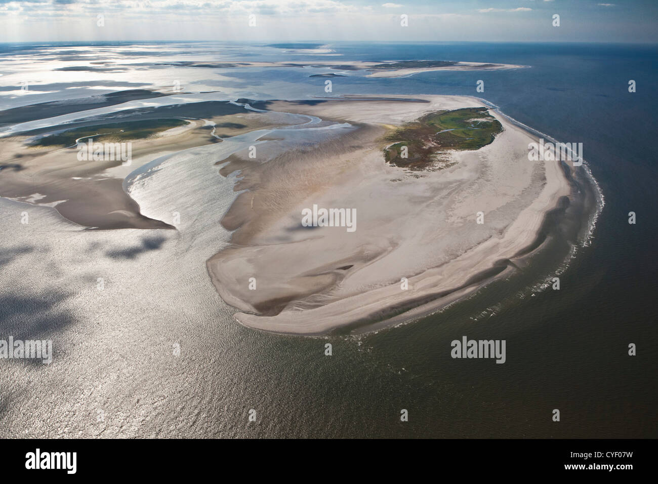 Isola chiamata Rottumeroog. Parte del mare di Wadden islands. UNESCO - Sito Patrimonio dell'umanità. Terra di palude, velme. Antenna. Foto Stock