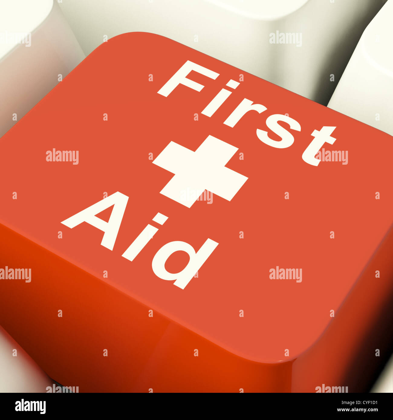 Primo Soccorso rosso del calcolatore che Mostra chiave di assistenza medica di emergenza Foto Stock