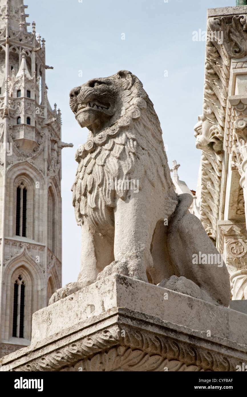 Budapest - Statua di Lion da Saint Stephen memorial Foto Stock