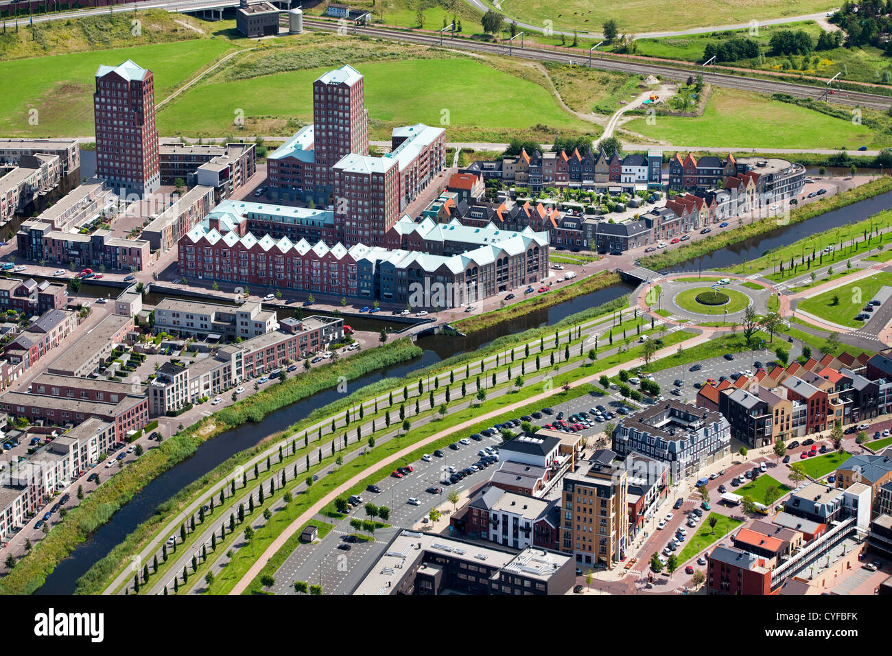 I Paesi Bassi, Amersfoort, quartiere residenziale chiamato Vathorst. Antenna. Foto Stock