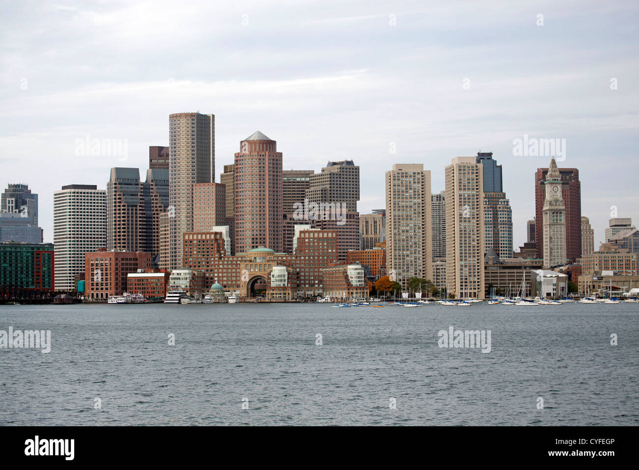 Vista generale di Boston City Skyline di Boston, Massachusetts, America Foto Stock